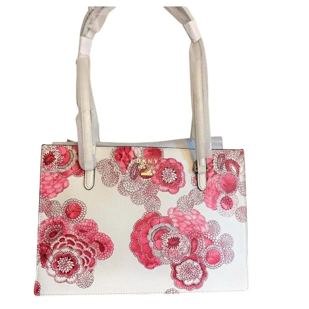 DKNY Whitney Floral Center Zip Tote Handbag Donna Karan, New with Tag MSRP $268